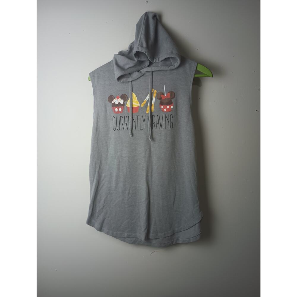 Disney Parks Hoodie Tank Top Women’s Med Gray Sleeveless Mickey‎ Minnie Graphic